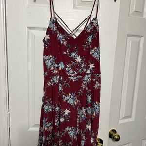 Chic Burgundy Floral Mini Dress XL